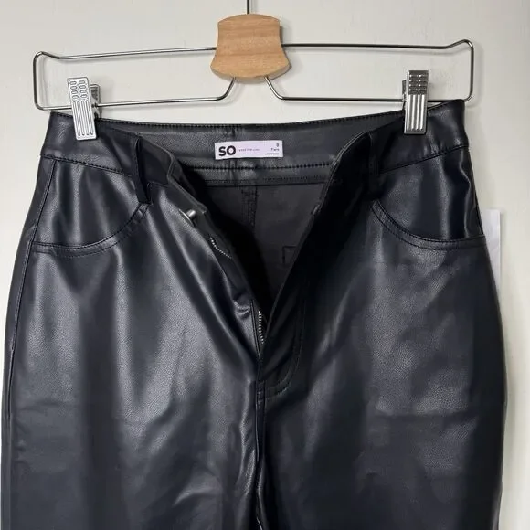 NWT Size 9 SO Black Faux Leather High Rise Flare Bell Bottom Pants Chic Goth 70s - Picture 7 of 16